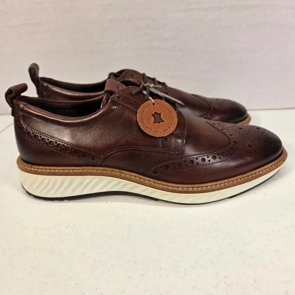 ECCO ST.1 Hybrid Brown Leather Wingtip Brogue Derby Shoes Mens EU 41/US 7/UK 7.5